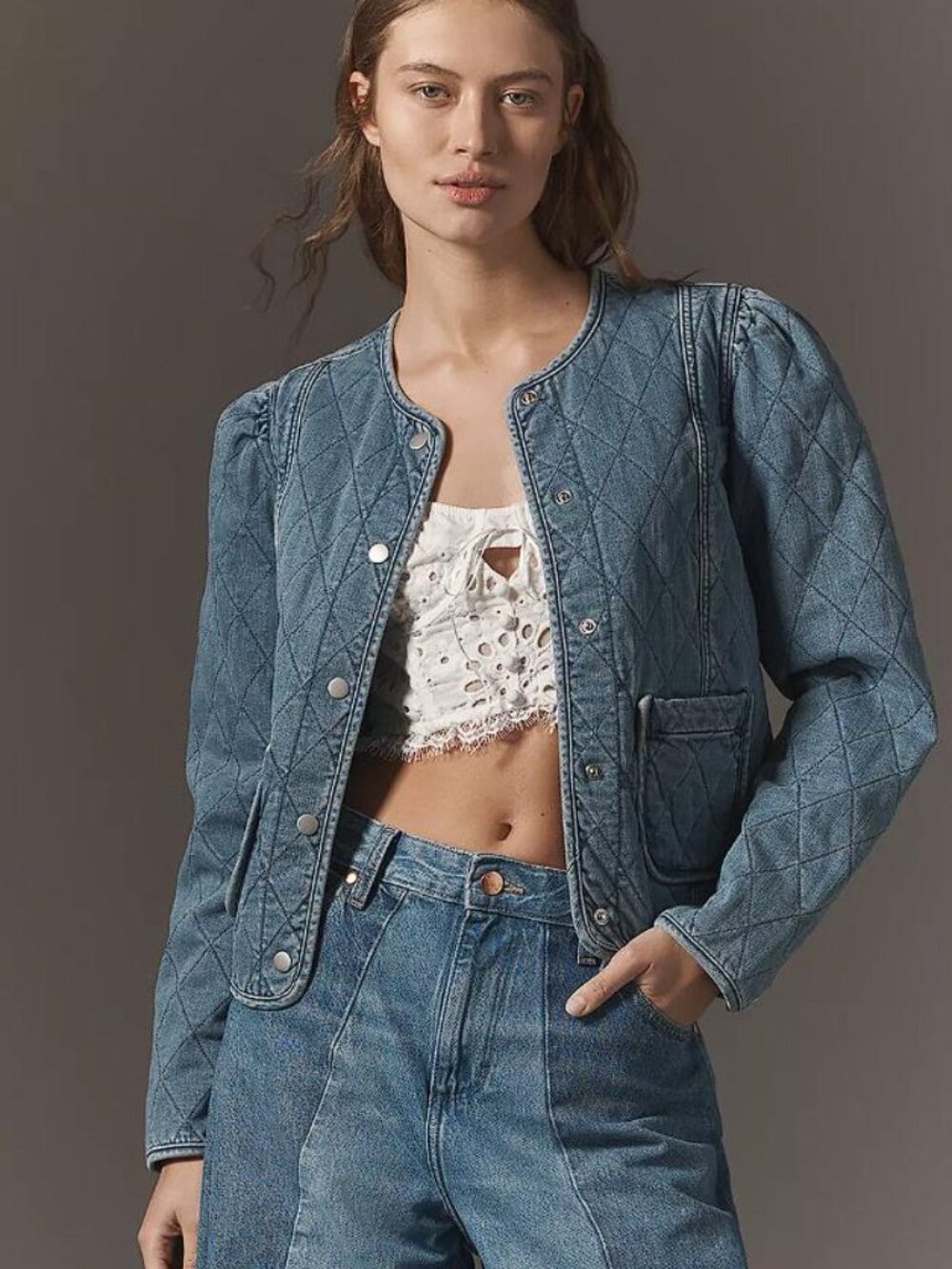 DEAR JOHN Women's Kit Quilted Denim Jacket Size M In Moon Star